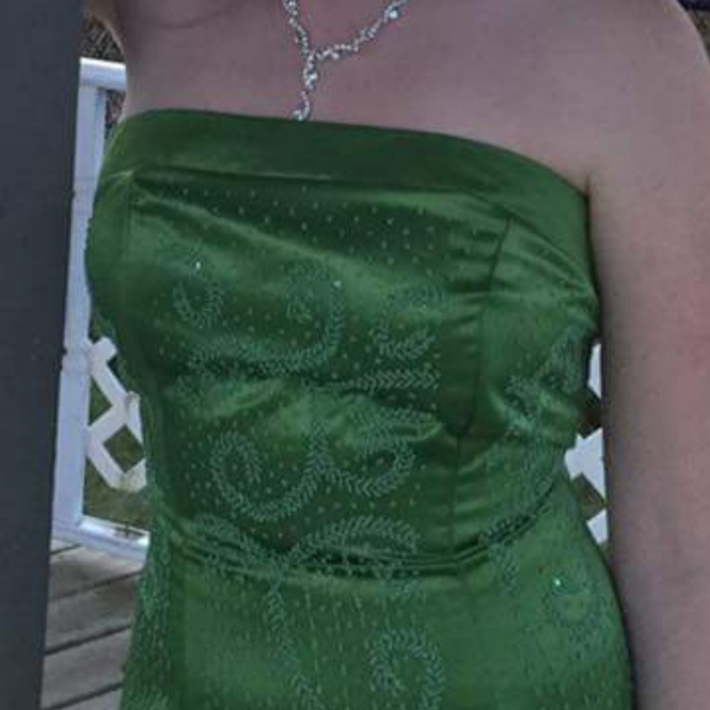 Long green beading Dress